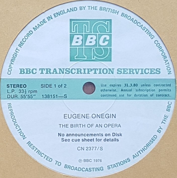 CN 2377 S 1 The birth of an opera - Don Carlos / Eugene Onegin Don Carlos / Eugene Onegin from the BBC records and Tapes library Label